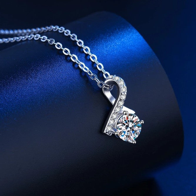 S925 Silver Necklace With White Gold Plating And Moissanite Stones