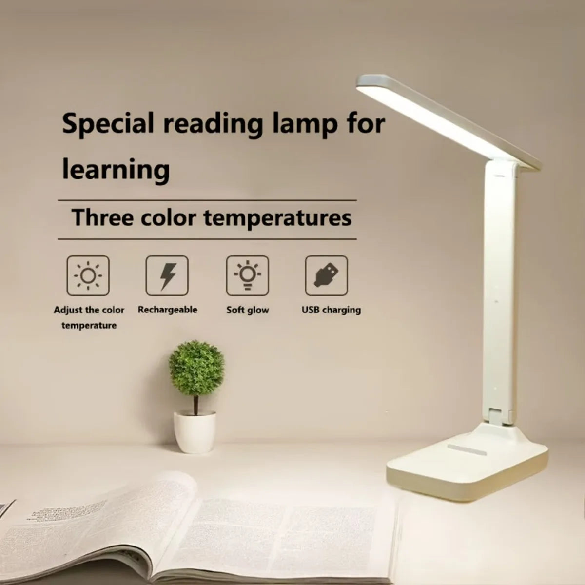 LED foldable desk lamp, three-color temperature, suitable for reading, office and bedroom