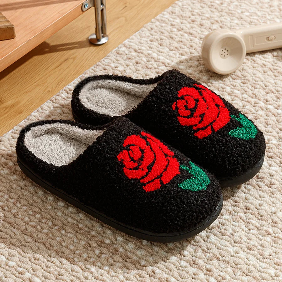 Women Winter Slippers Romantic Rose Home Warm Passionate Love comfortable