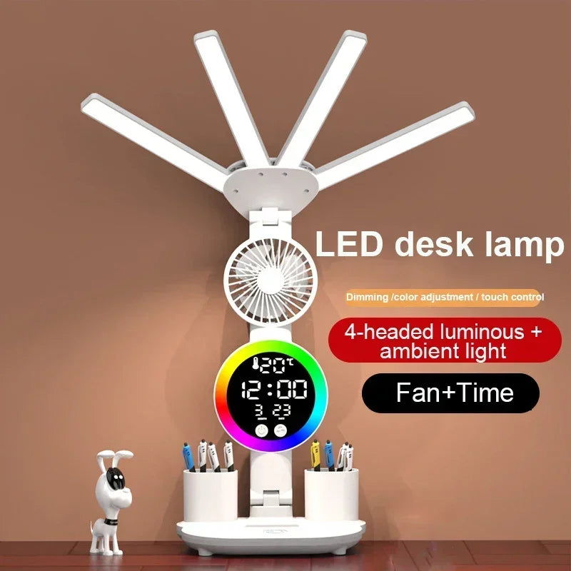 Smart LED Desk Lampe with fan & Clock -study & Office Light