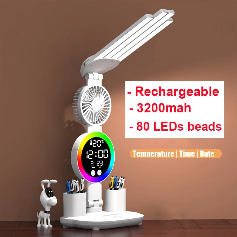 Smart LED Desk Lampe with fan & Clock -study & Office Light