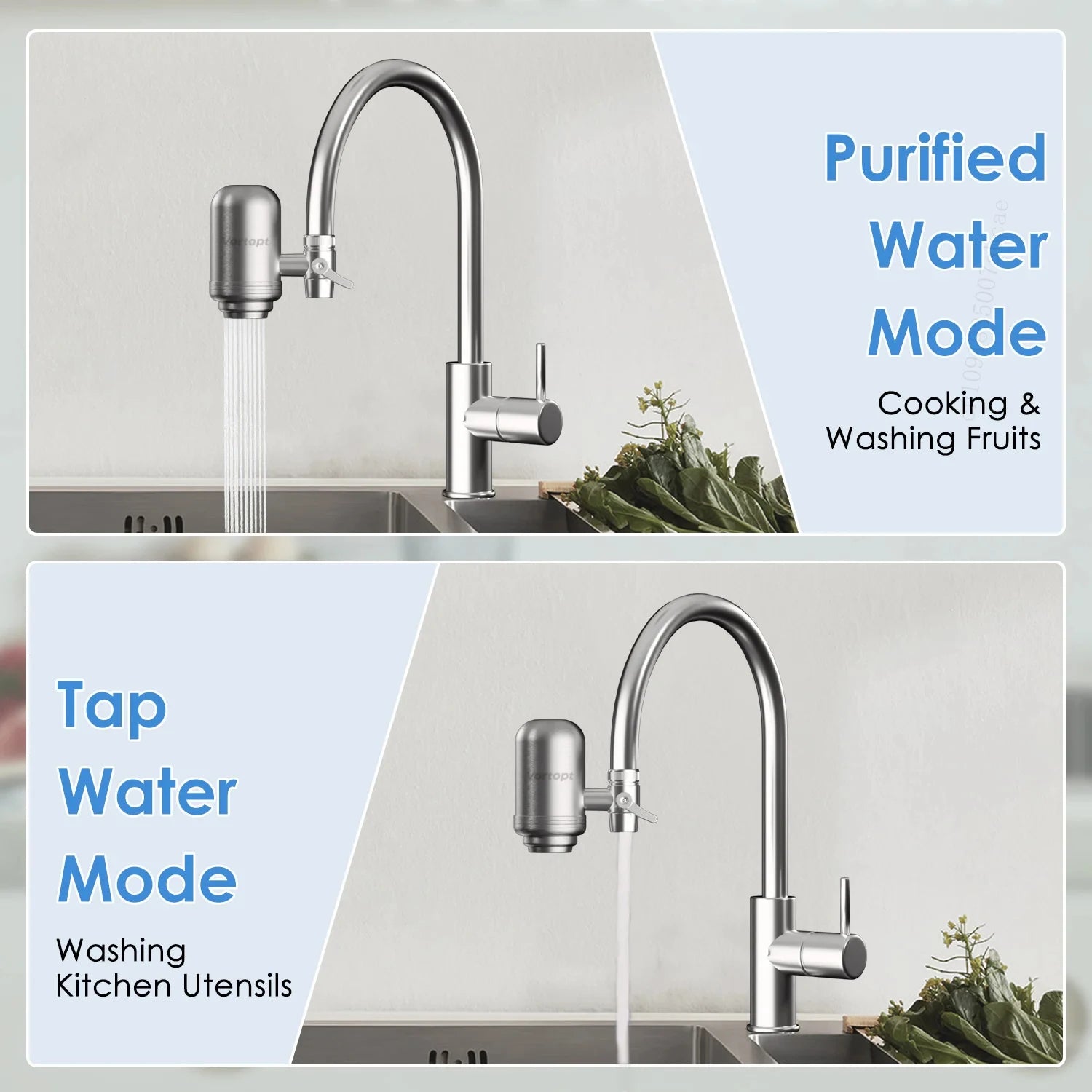 Stainless Steel Faucet Tap Water Filter, Chlorine & Bad Taste Kitchen