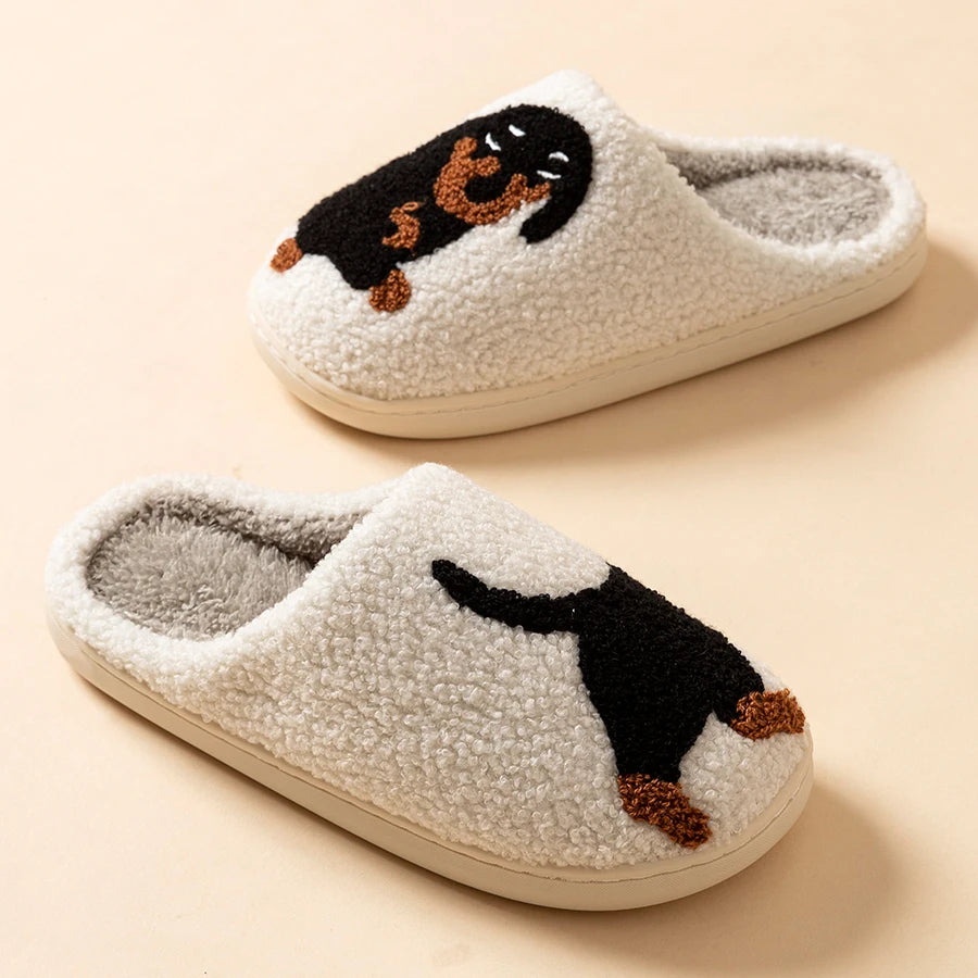 Cartoon Cute and Interesting Dachshund Dog Women Slippers Indoor Warm Comfort
