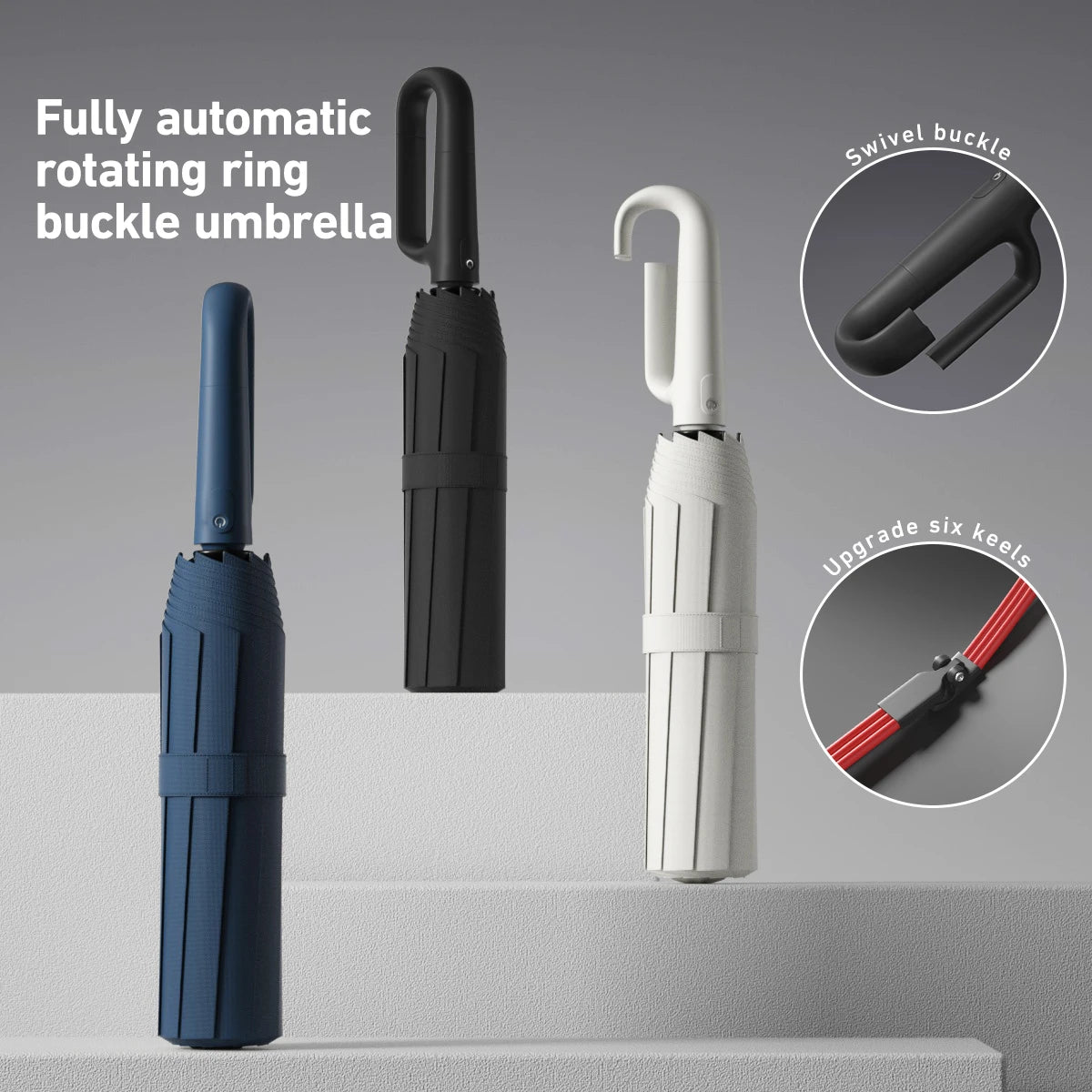 Handle Fully Automatic Folding Umbrella with Buckle, Easy to Carry Larger
