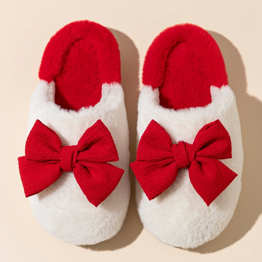 Cute Bow Winter Women Home Slippers Indoor Warm