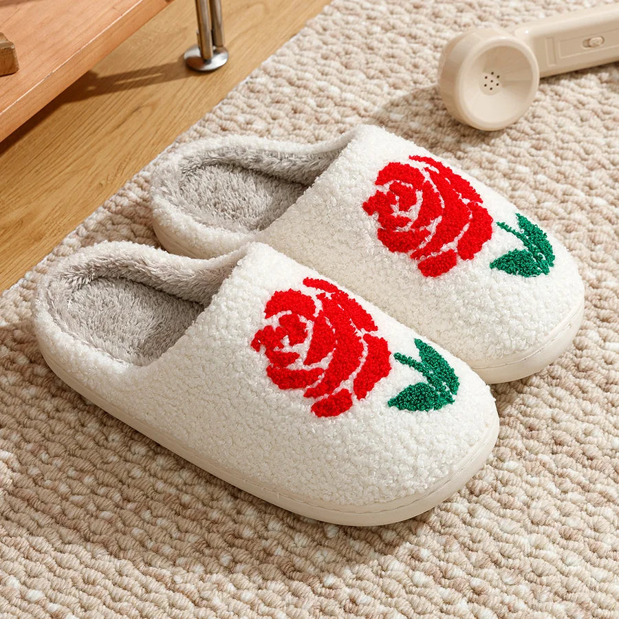 Women Winter Slippers Romantic Rose Home Warm Passionate Love comfortable