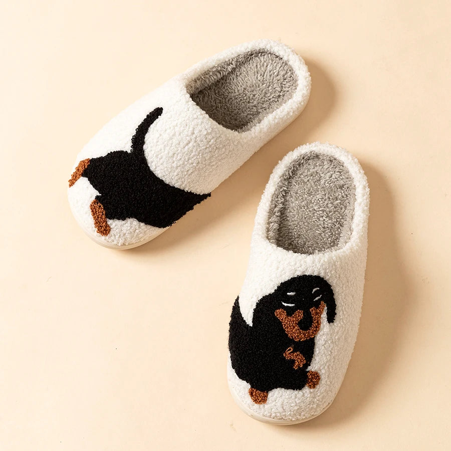 Cartoon Cute and Interesting Dachshund Dog Women Slippers Indoor Warm Comfort