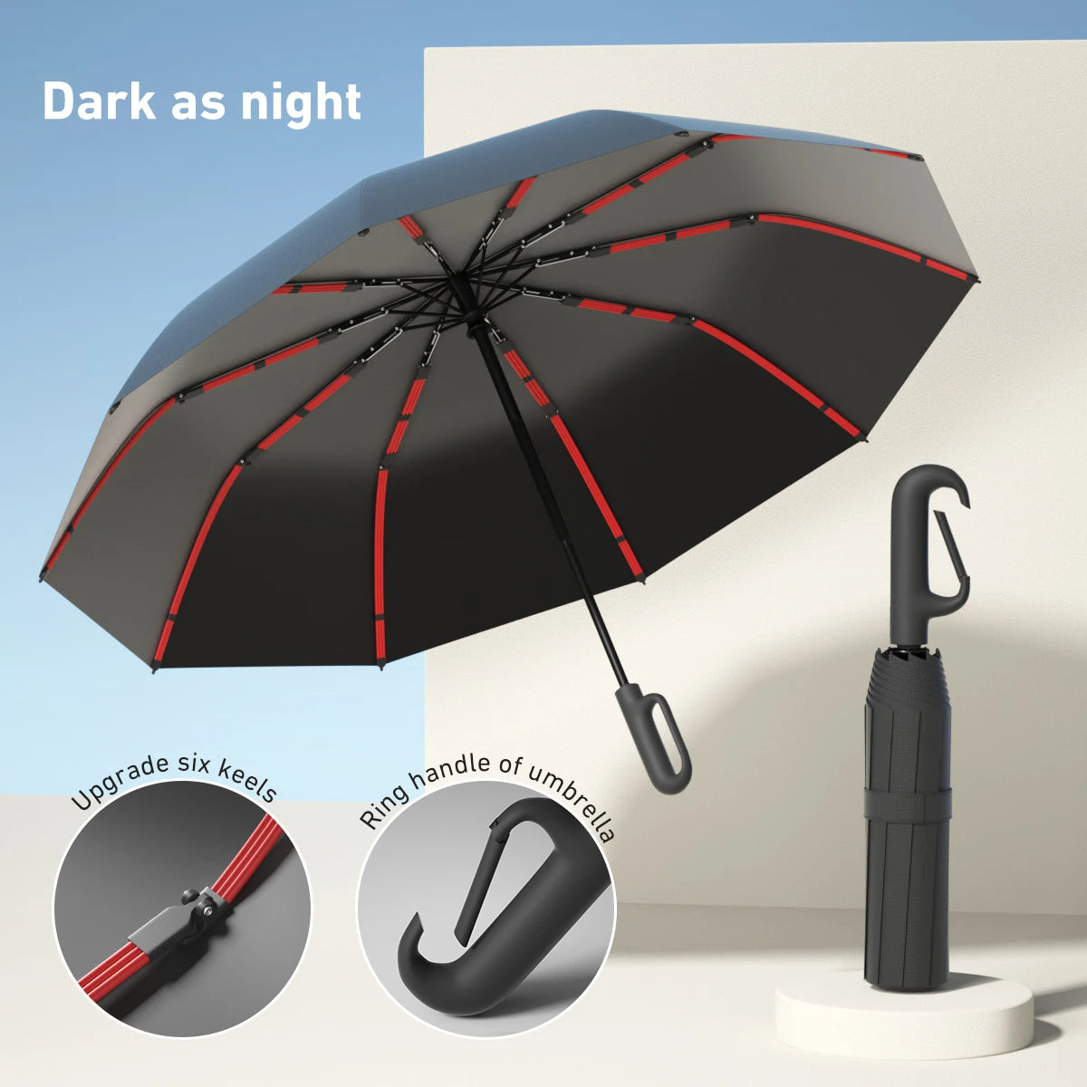 Handle Fully Automatic Folding Umbrella with Buckle, Easy to Carry Larger