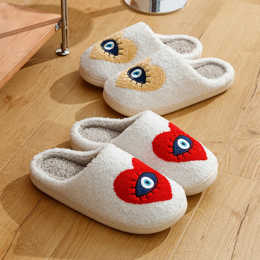 Home Slippers Funny Heart Evil Eye Women Winter Indoor Soft Warm