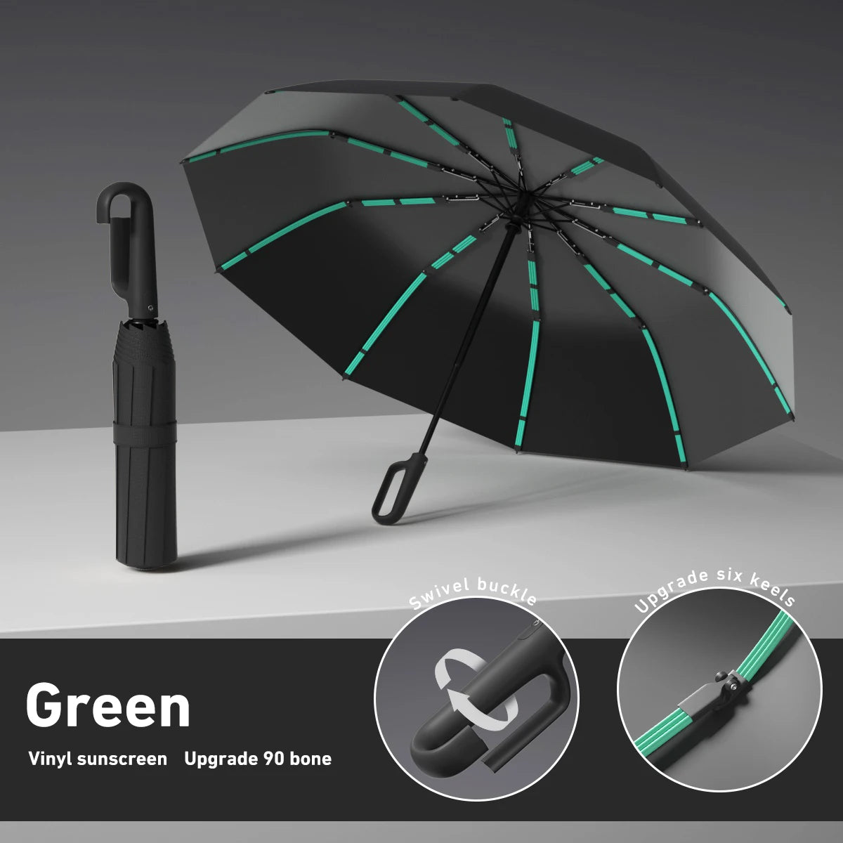 Handle Fully Automatic Folding Umbrella with Buckle, Easy to Carry Larger