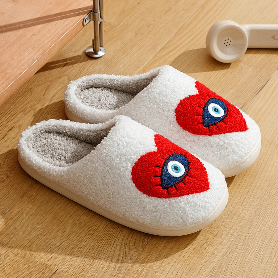 Home Slippers Funny Heart Evil Eye Women Winter Indoor Soft Warm