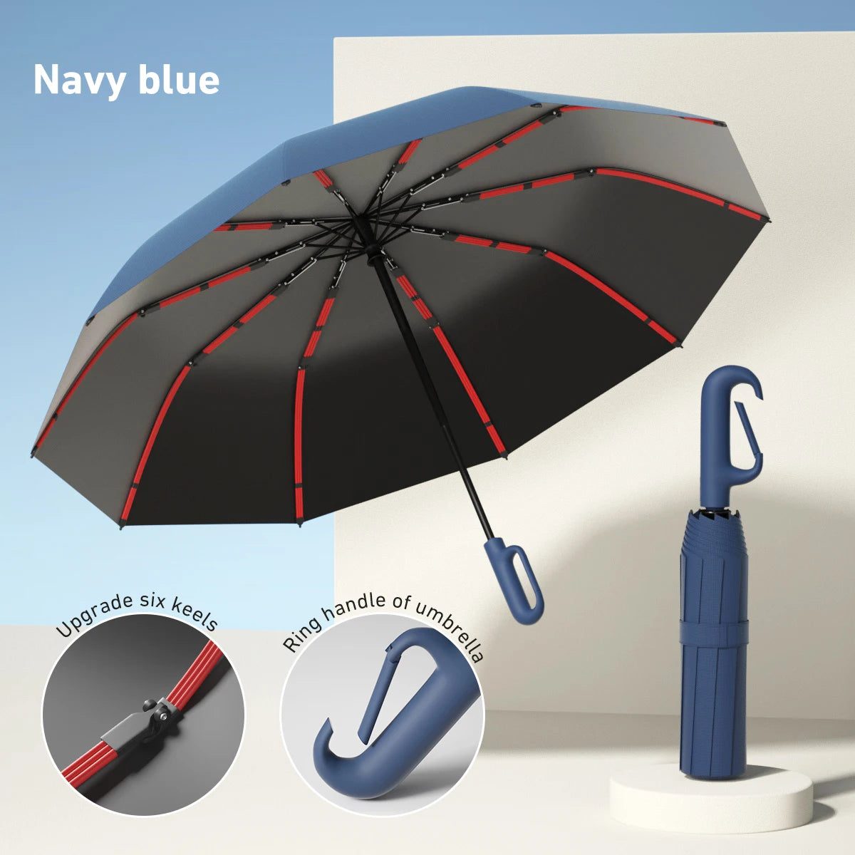 Handle Fully Automatic Folding Umbrella with Buckle, Easy to Carry Larger