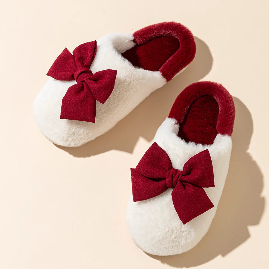 Cute Bow Winter Women Home Slippers Indoor Warm