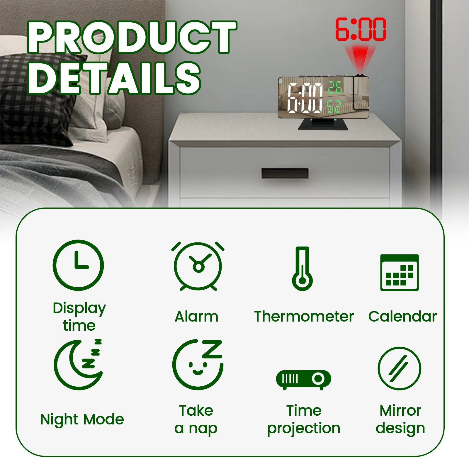 Smart LEDProjection Alarm Clock