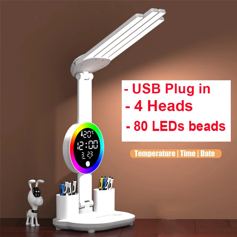 Smart LED Desk Lampe with fan & Clock -study & Office Light