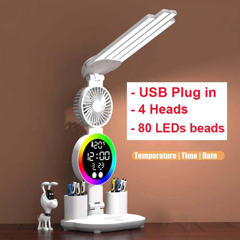 Smart LED Desk Lampe with fan & Clock -study & Office Light
