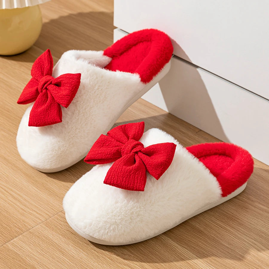 Cute Bow Winter Women Home Slippers Indoor Warm