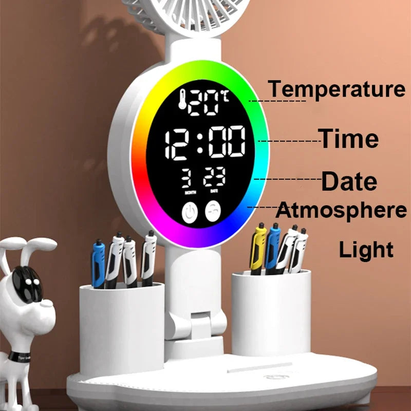 Smart LED Desk Lampe with fan & Clock -study & Office Light