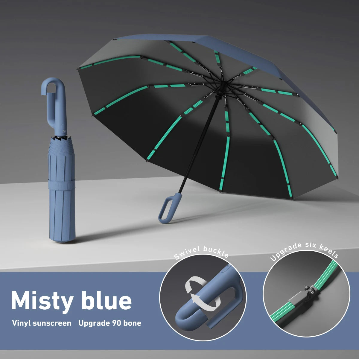 Handle Fully Automatic Folding Umbrella with Buckle, Easy to Carry Larger