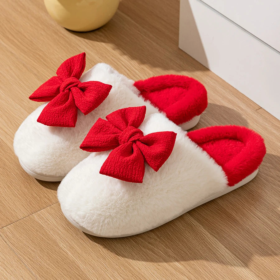 Cute Bow Winter Women Home Slippers Indoor Warm