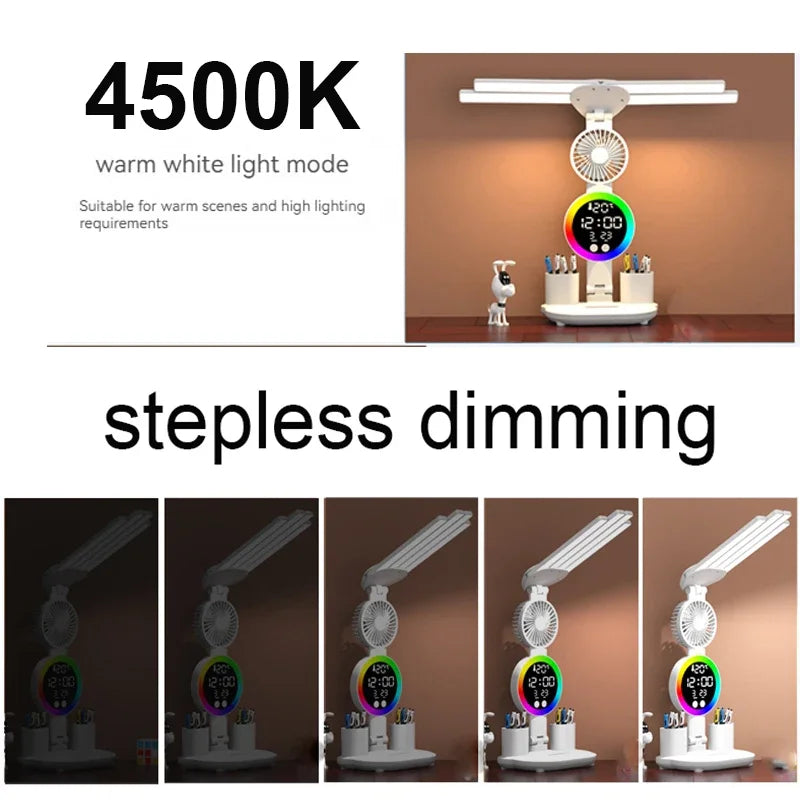 Smart LED Desk Lampe with fan & Clock -study & Office Light